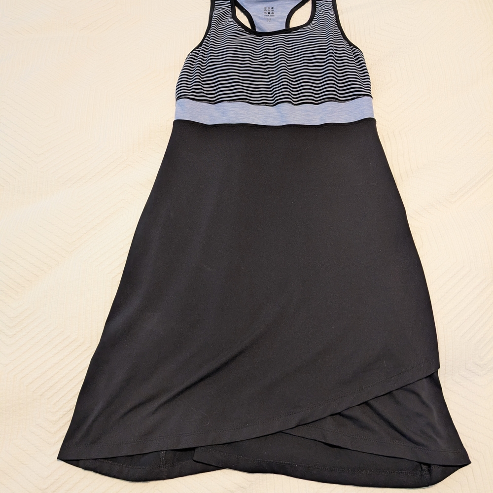 Striped Racerback Tank Dress in Black and Light Blue